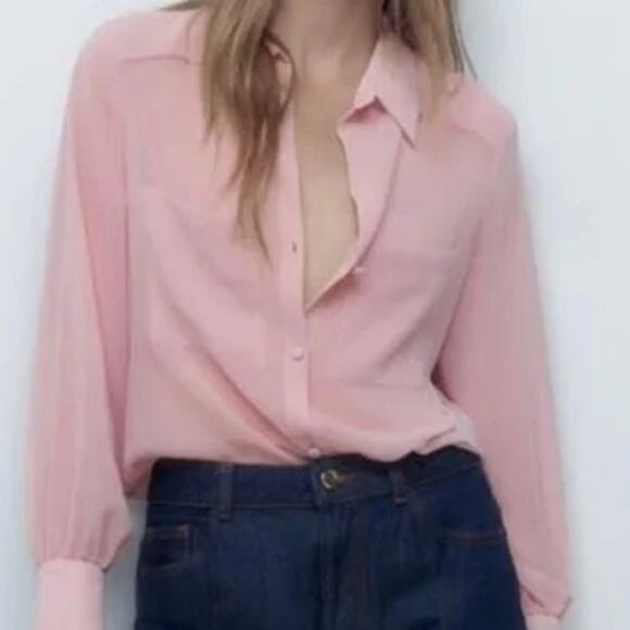 ZARA Sheer Ecru Off-White Long Sleeve Blouse 3564/192/712 - Picture 6 of 8